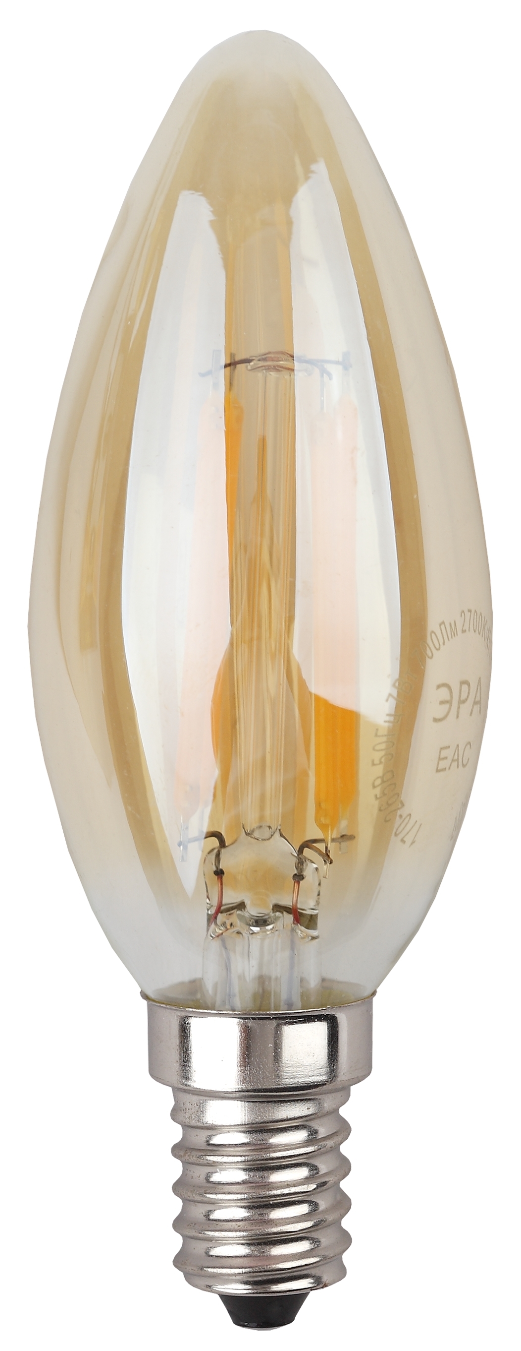 F-LED B35-5W-827-E14 gold ЭРА (филамент, свеча золот., 5Вт, тепл, E14) (10/100/2800)