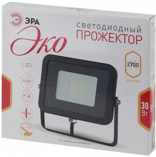 Прожектор ЭРА LPR-30-2700К-М SMD Eco Slim 30Вт 2100Лм 2700-3000K 185х152 рамка, накл.кр (40/720)